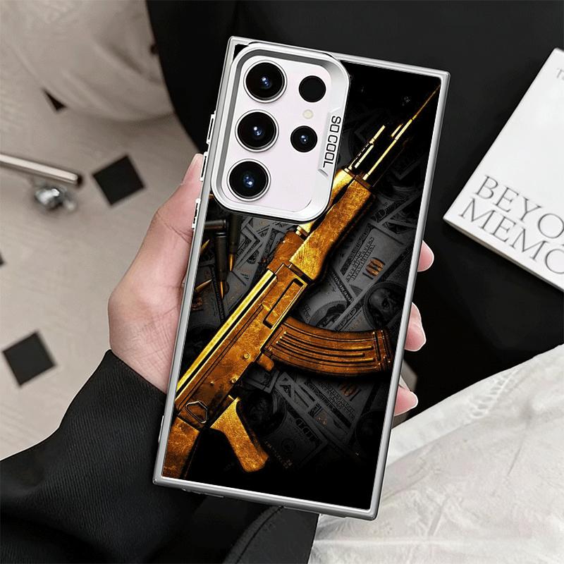 Gold Gun Bullets AK47 Handgun Soft Phone Case for Samsung Galaxy S24 S25 FE S26 Edge S23 Ultra S22 Plus S21 + Shockproof Cover B