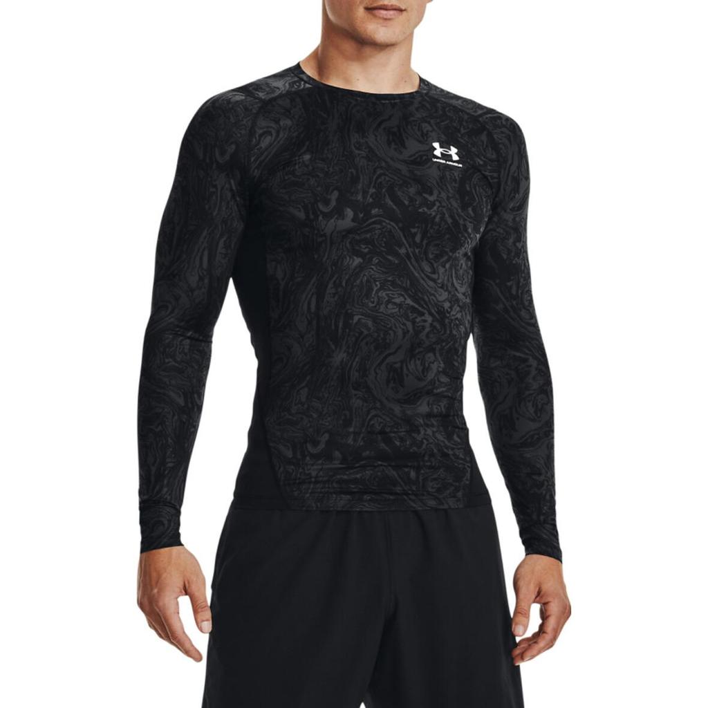 Under Armour Heat Gear Series Logotrykk Rund hals Langermet Treningsskjorte Herre topper Svart 1370325-001