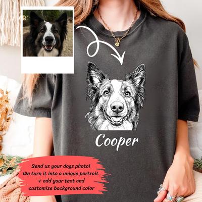 Custom Pet Portrait Shirt, Personalized Dog Photo T-Shirt with Name, Custom Cat Graphic Tee, Pet Lover Gift