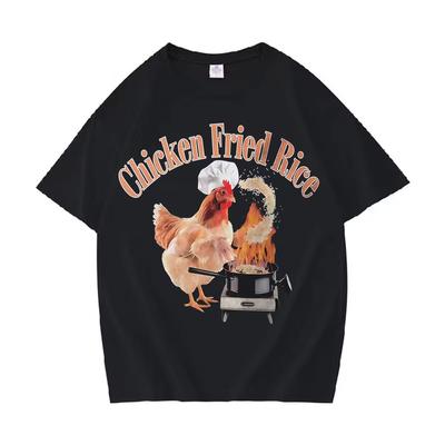Trendiges T-Shirt Lustiger Hühnerfreund Reis Meme T-Shirt Unisex Damen Lässig Ästhetisch Kurzarm Oversized Gemütliche T-Shirts Streetwear