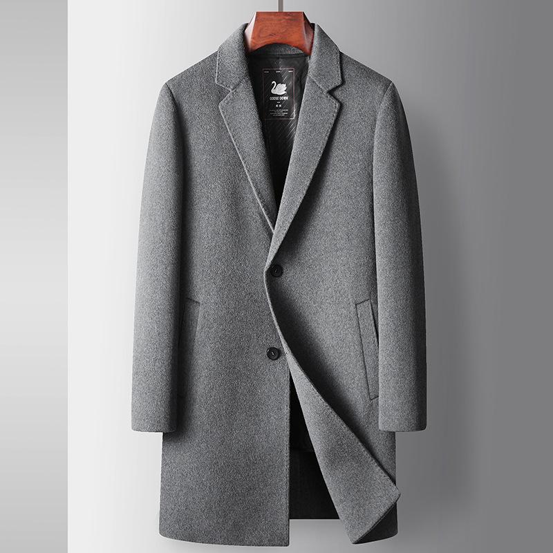 Men's Coat Autumn and Winter Wool Trench Coat Medium and Long Goose Down Take-off Liner Youth Business Double-sided Tweed Coat