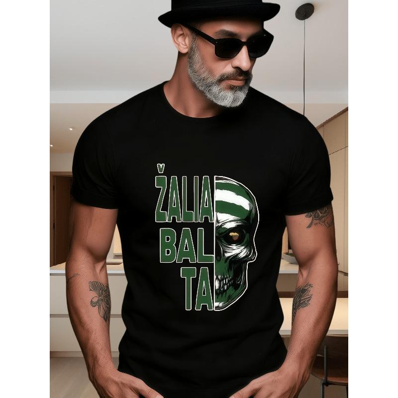 European sizes Green Skull - Print 2025 New Men S Fashion T-Shirt, Men S T-Shirt S чёрный