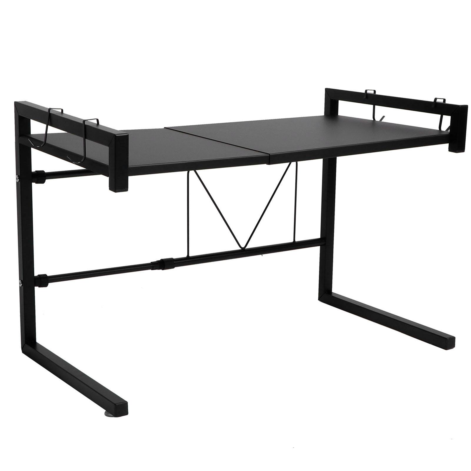 

Black Telescopic Microwave Oven Rack Kitchen Storage Shelf Multifunctional Stand for Home белый