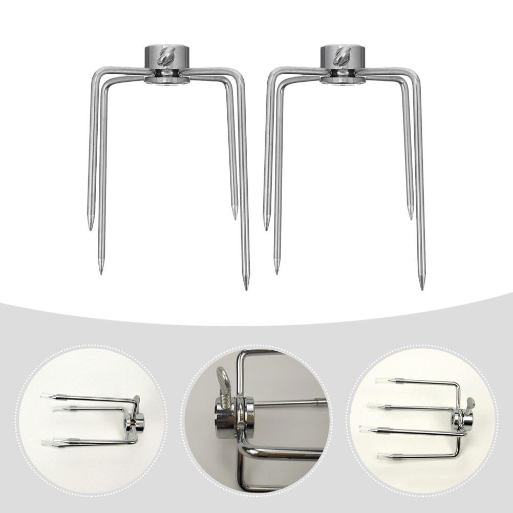 2 Pcs Barbecue Fork Stick Rotisserie Prongs Meat Forks Grill Rotating Sticks Silver