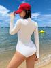 Korean Women's Slimming Triangle One-Piece Swimsuit with Sun Protection & Long Sleeves