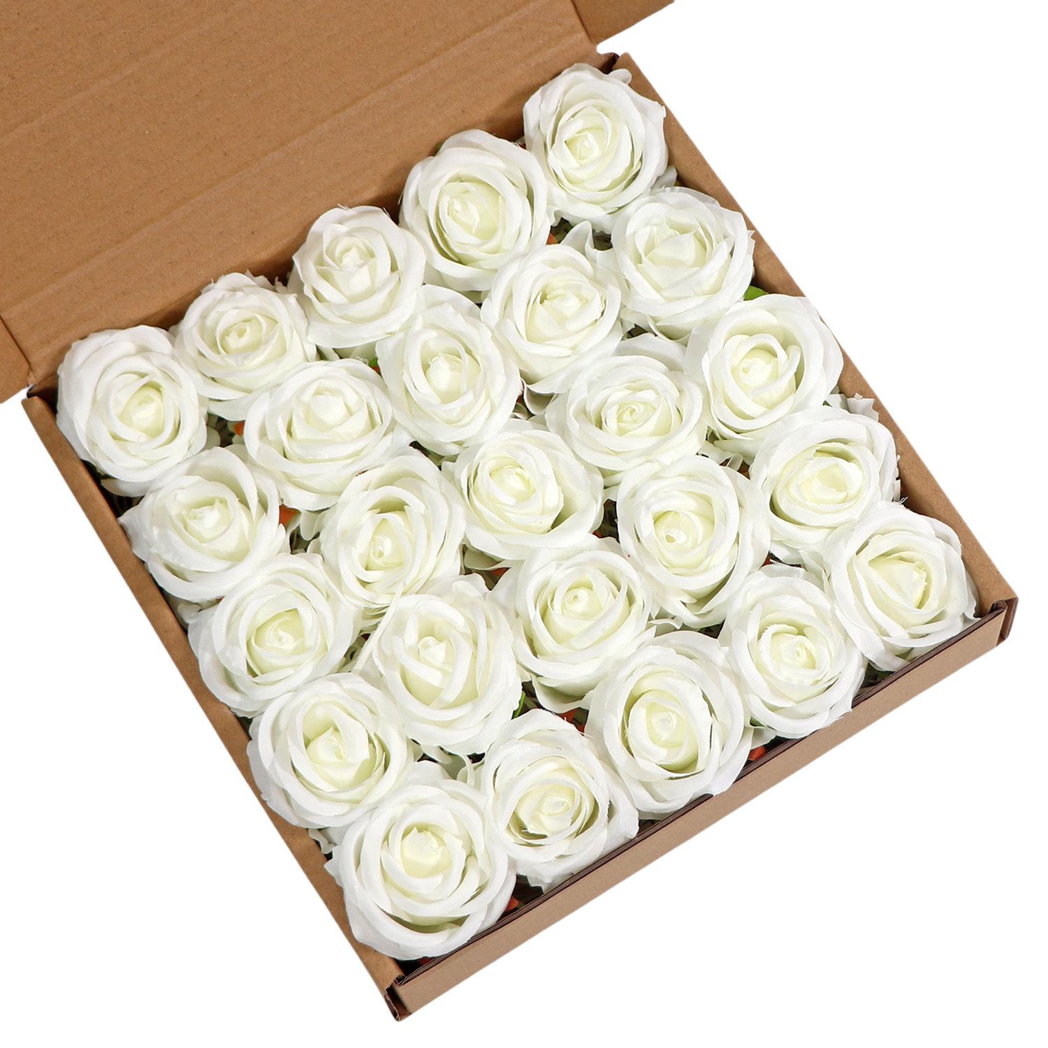

25 роз в коробке/мешке со стержнем из полиэтилена, искусственный цветок, украшение на свадьбу, подарок на День святого Валентина белый