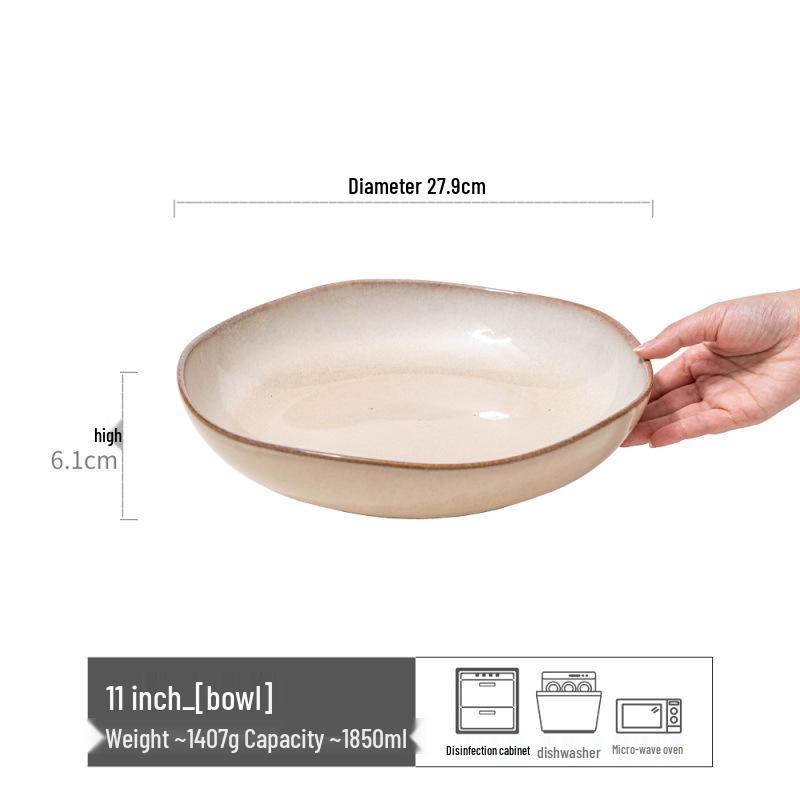 Japanese Retro Ceramic Open Bowl – Glossy Vegetable, Salad & Soup Bowl, Simple Large Tableware