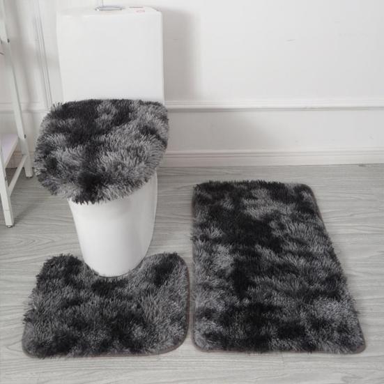 Yousheng 3Pcs/Set Bathroom Rug Absorbent Non Slip Floor Mat U-Shaped Plush Mat Toilet Lid Cover Mat with Rubber Backing for Bathroom Shower Toilet