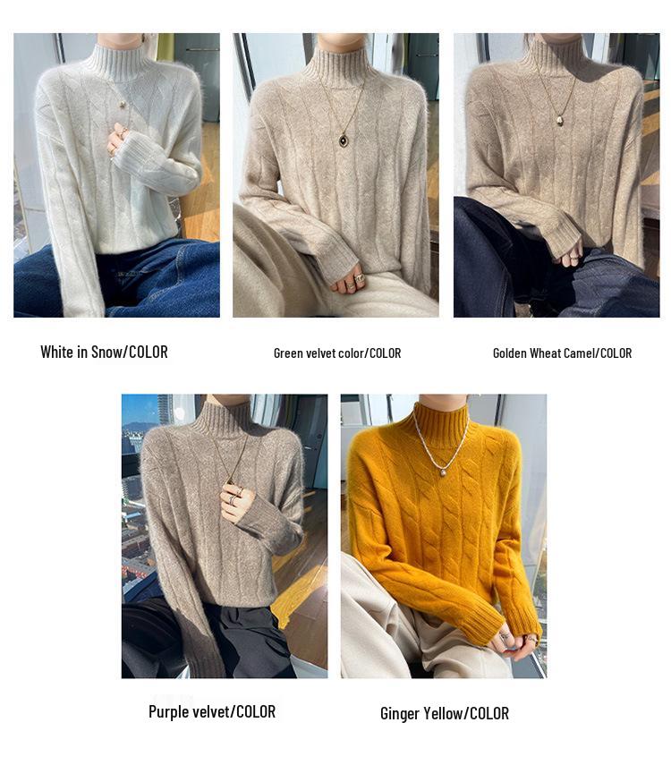 Women's Cashmere Half-High Neck Sweater - Thickened, Loose, Slimming Autumn/Winter Knit Pullover.
