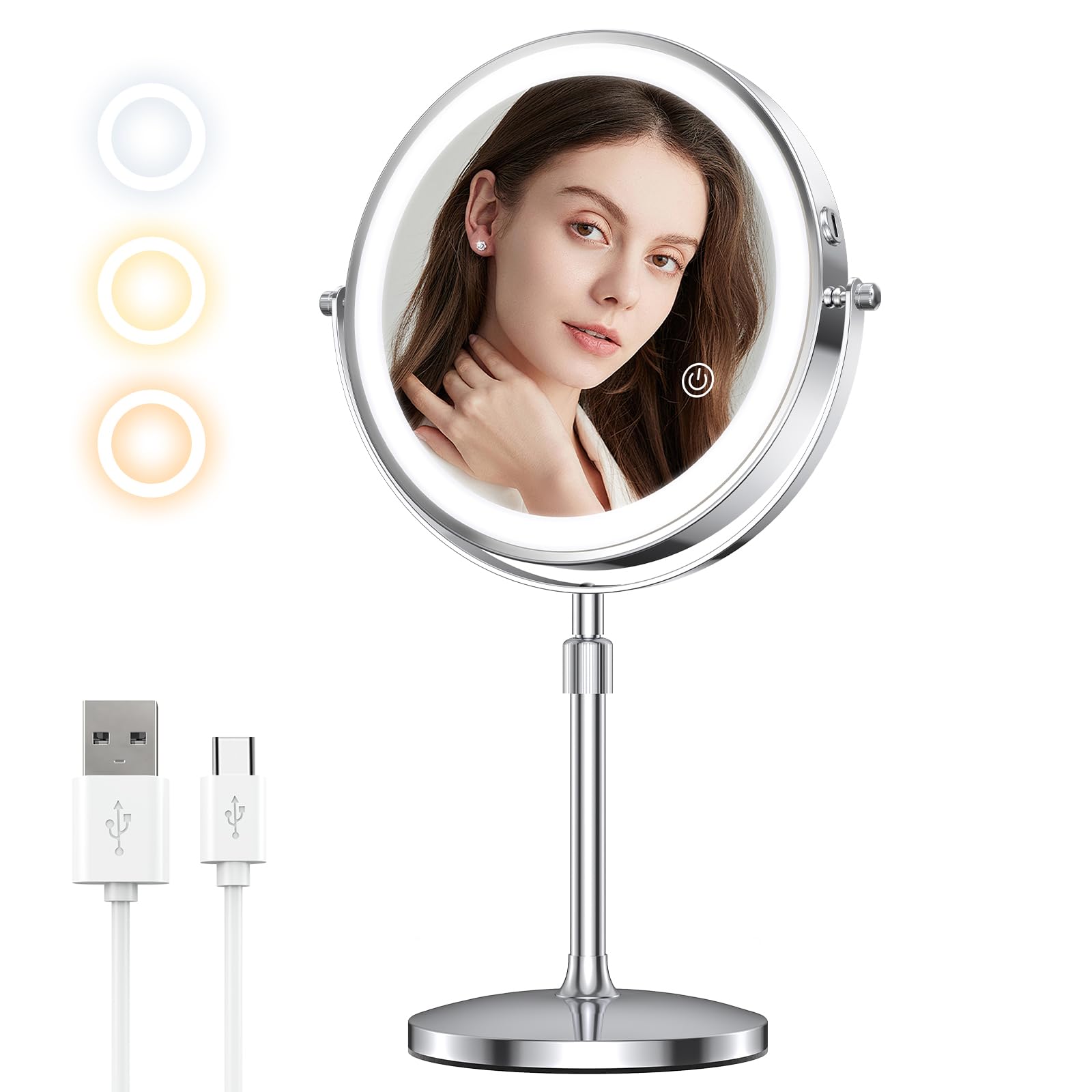 

Зеркало для макияжа MILPROX с высотой актрисы, настольное, с увеличением, 8 USB, 2000 мАч, большое, с 1-кратным и 10-кратным увеличением, регулируемой яркостью, холодным и теплым светом, естественным освещением для макияжа