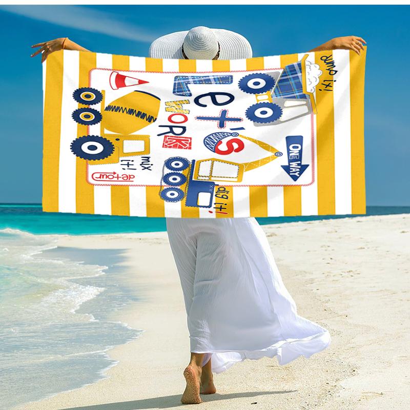 Ultra-weiches Strandtuch mit Bagger-Thema, Ideal für Pool - Camping, Tauchen - Perfekter Reisebegleiter, Lebendiges Strandtuch.