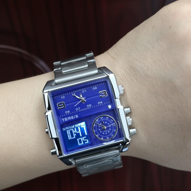 Temeshi 8160 Square Waterproof Watch Three-Time Large Dial Men'S And Women'S Electronic Watch Luminous Chronograph