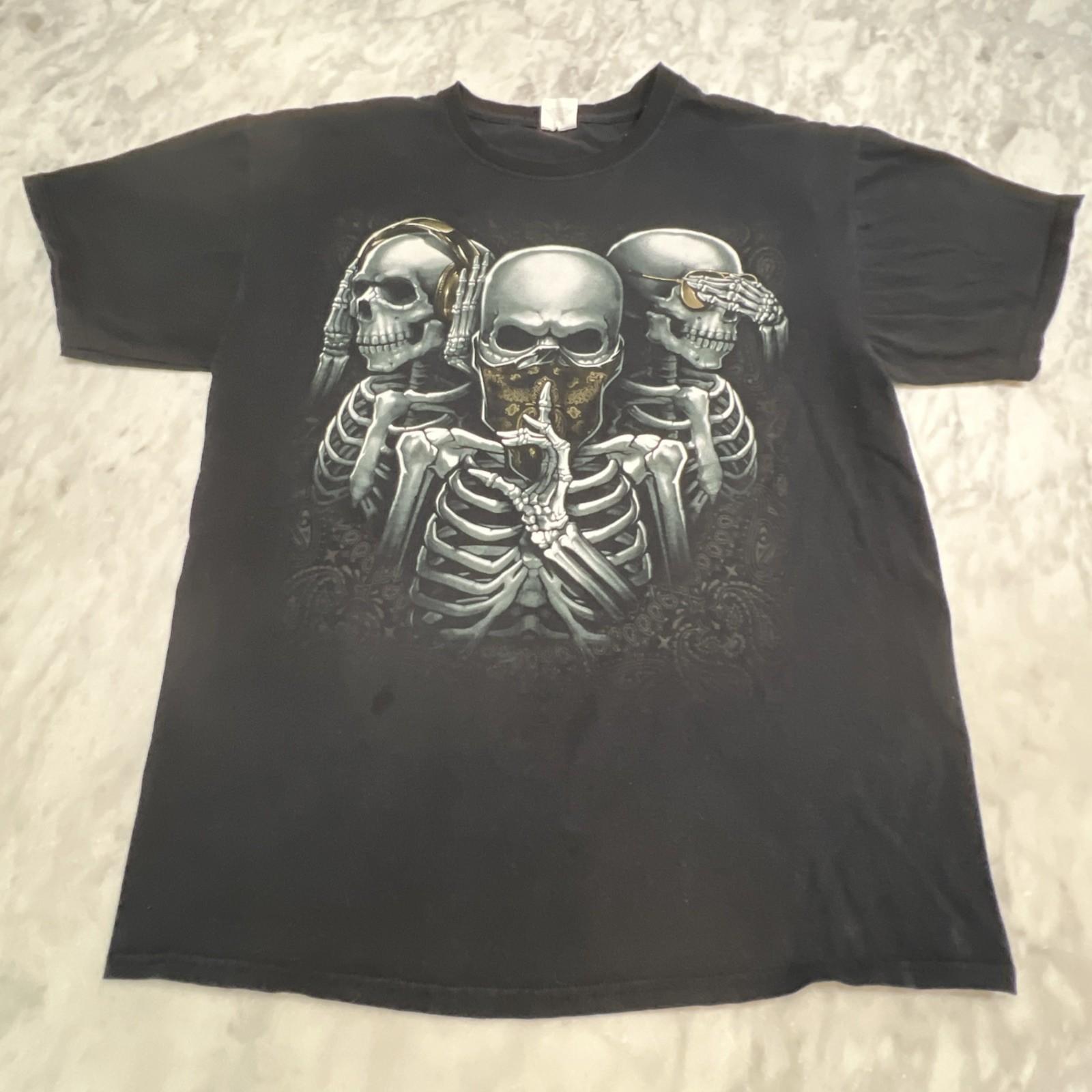 See No Evil Hear No Evil Speak No Evil Tshirt Men M Skeletons Graphic Black Unisex T-Shirt XXL