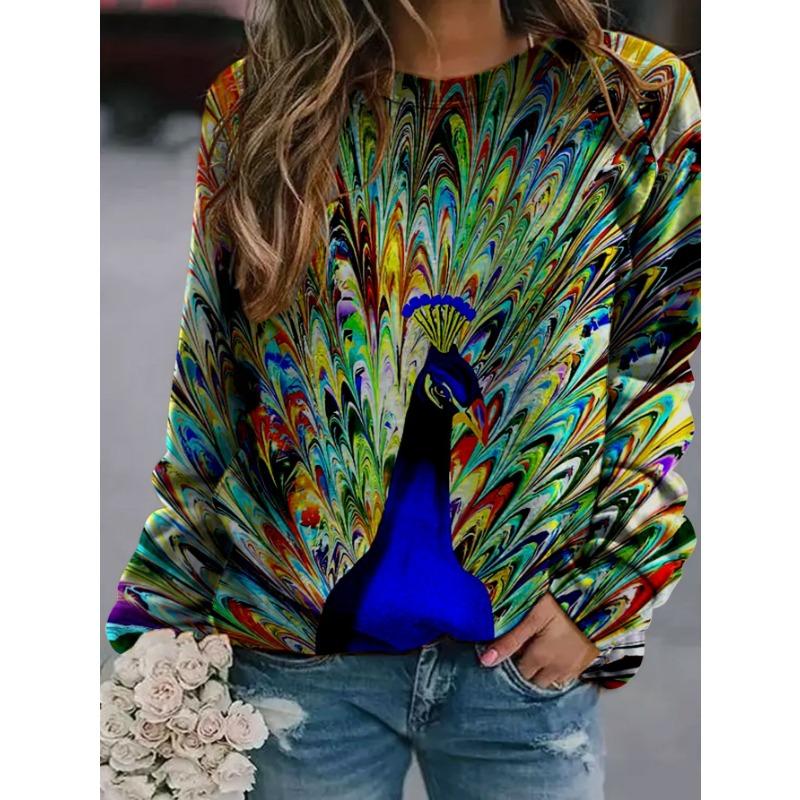 Mode Pfauenfeder Blumen 3D Druck Hoodies Frauen Streetwear Sweatshirts Übergroße Pullover Trainingsanzüge Mädchen Gothic Kleidung