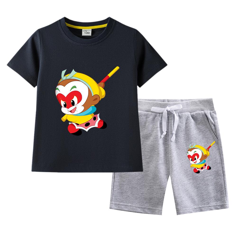 Sun Wukong Boys' Summer 2023 Cotton Outfit: Short Sleeve T-shirt & Shorts Two-Piece Set