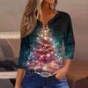 Women's T Shirt Tee Print Button 3/4 Sleeve Daily Weekend Fashion Basic V- Neck Regular Top