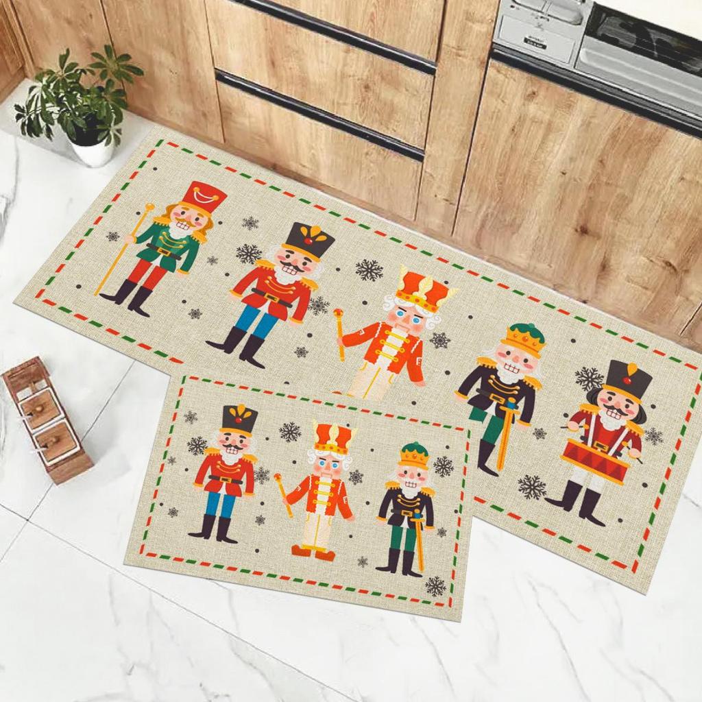 New Christmas Linen Kitchen Mat Set: Absorbent, Stain-Resistant, Decorative Long Strip Rugs.