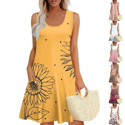 Womens Summer Dresses Loose U Neck Sleeveless Sundresses Dress With Pockets