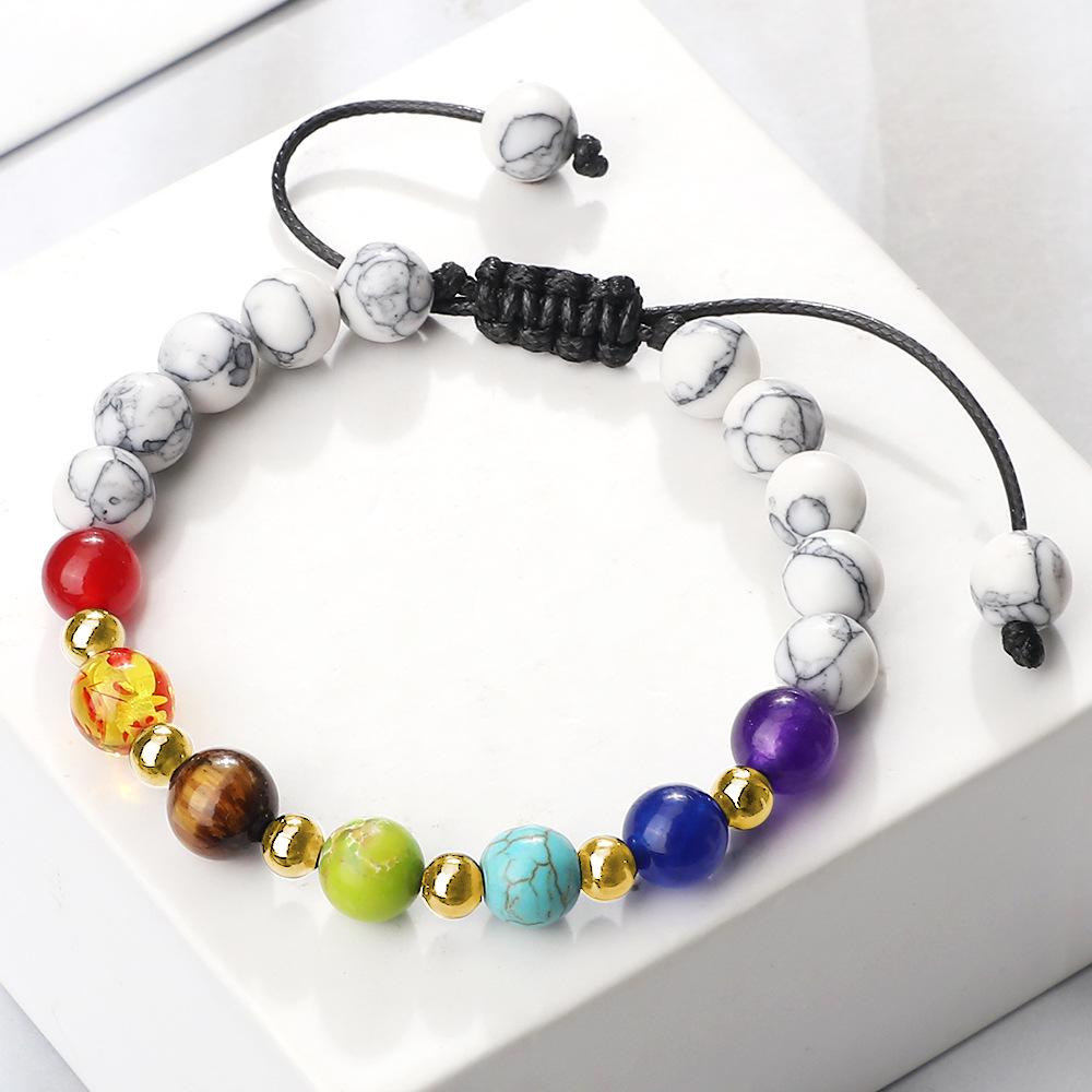 Adjustable Multicolor Beaded Bracelet with Volcanic Stone and Copper Alloy Beads