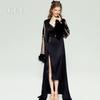 Women's Satin Lace Padded Tie Waist Slit Cami Sleep Dress with Robe Lounge Set