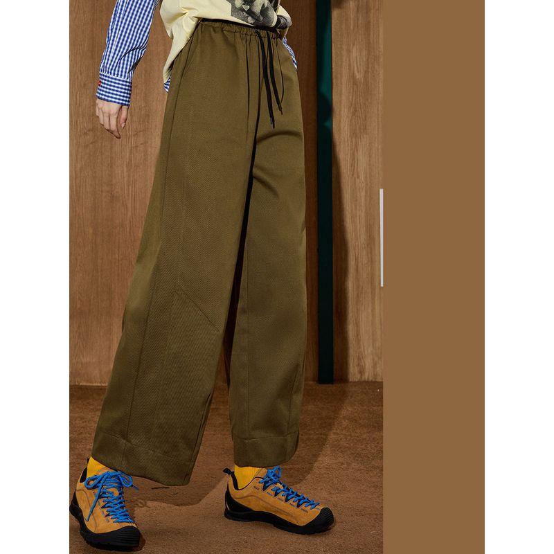 Coolhut Pure Cotton Army Green Wide-Leg 2025 Autumn New Women's Versatile Loose Straight Casual Pants