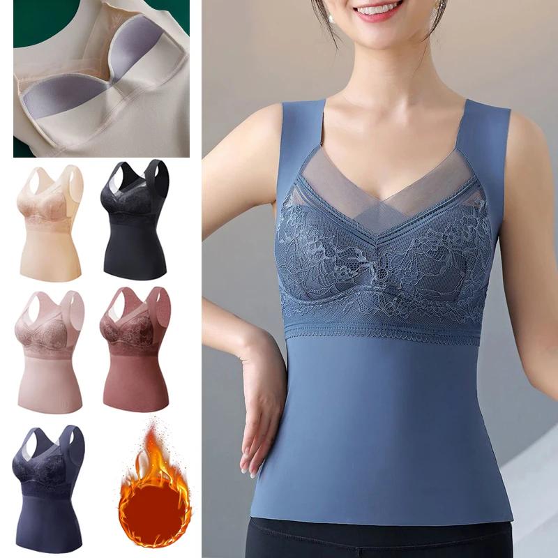 Woman Thermal Underwear Thermo Lingerie Winter Soft Warm Top Wear Thermo Vest Undershirt Intimate Lace with Bra Padded