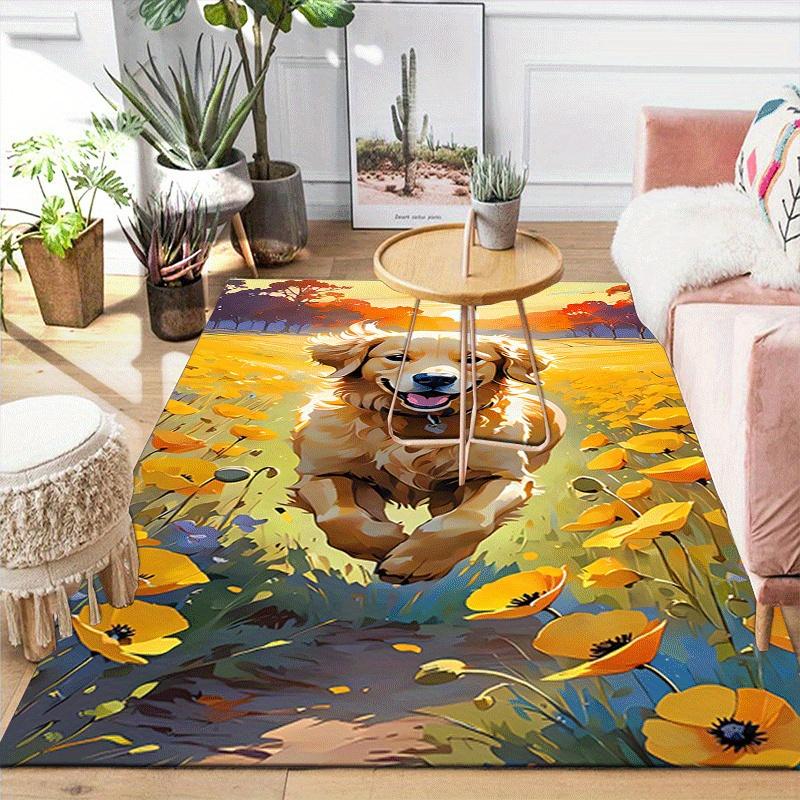1pc Happy Dog Pattern Area Rug, Anti Slip Non Shedding Stain Resistant Carpet