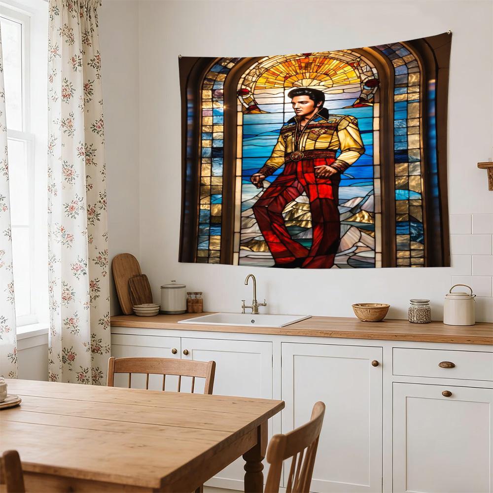 Glass Elvis Tribute Decorative Wall-Hanging Tapestry, Home Ornament for Living Room,Dorm and Fan Parties,Multi-style,celebrities,cartoons,music,sports