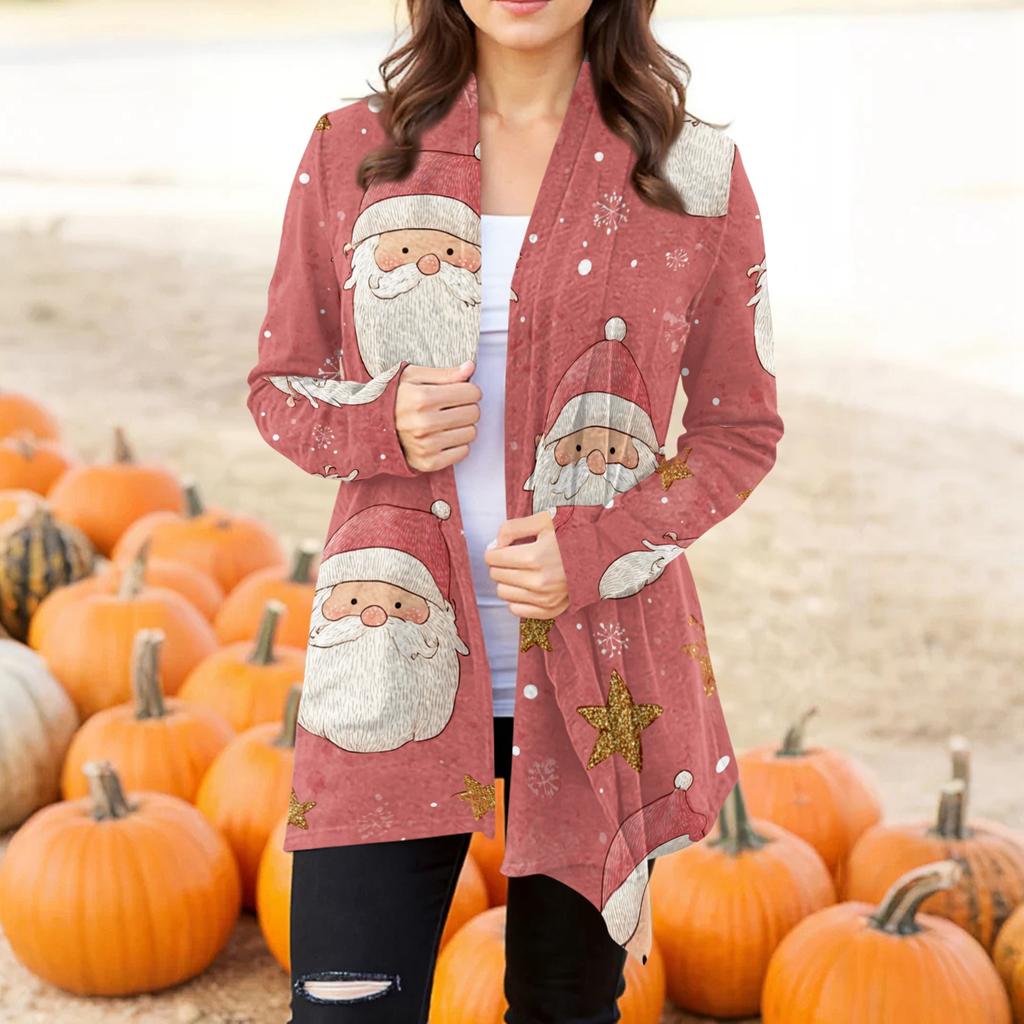Women's Fashion Casual Halloween Printed Mid-Length Irregular Hem Cardigan Jacket