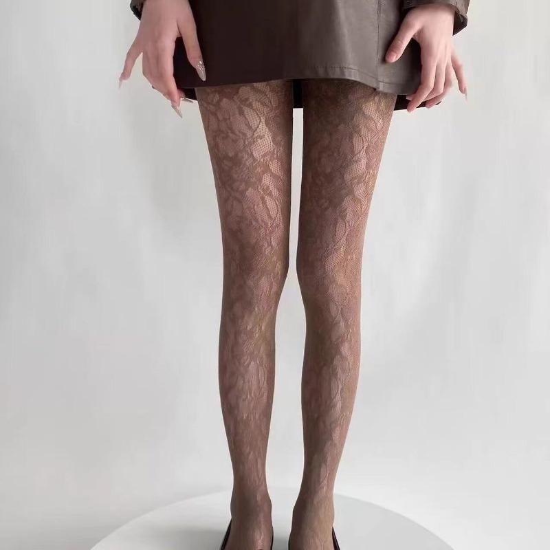 Women Floral Lace Tights Summer Mesh Sexy Hollowed Out Thin and Breathable Retro Punk Y2k Pantyhose Individual Fishnet Stockings