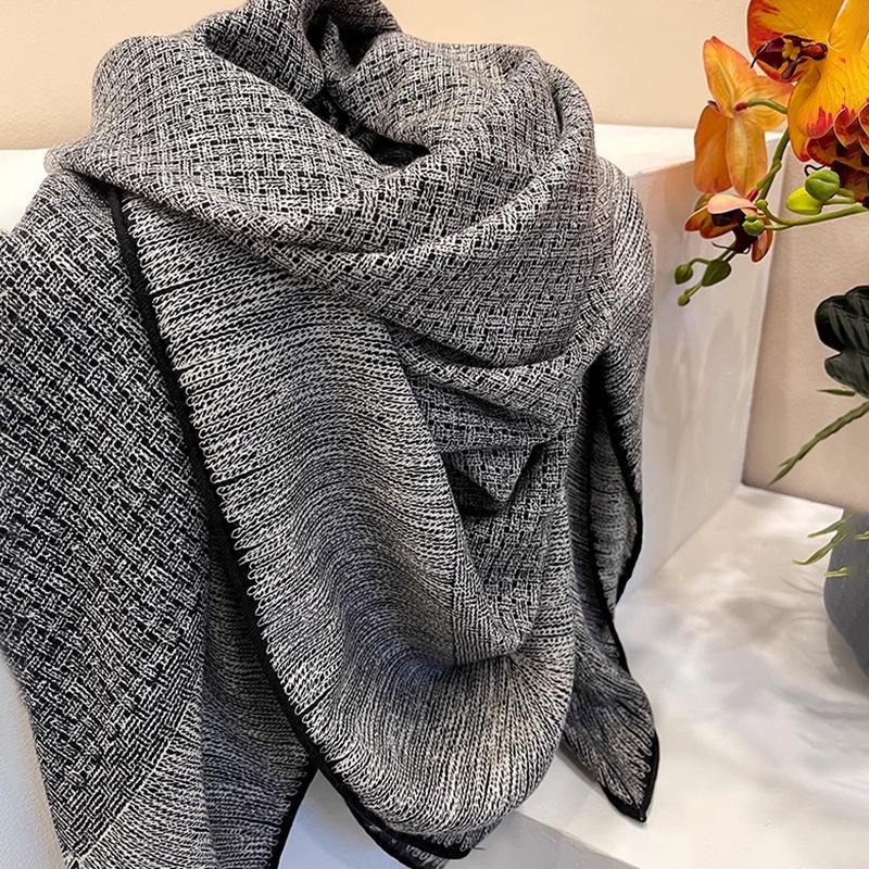Mulberry silk wool 135 silk wool blended weaving impression large square scarf women s spring summer light luxury high-end silk scarf Standard