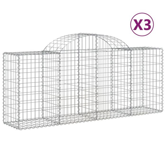VidaXL Paniers à gabions arqués 3 pcs 200x50x80/100 cm Fer galvanisé, gabion, cage de gabion, panier de mur de gabion, mur 3146300