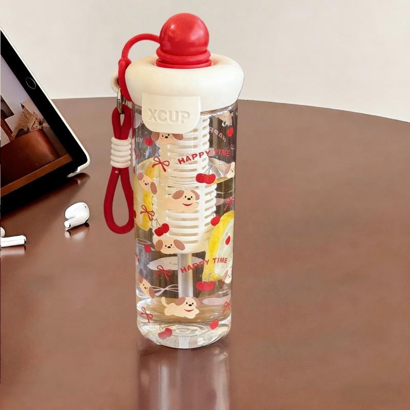 Cute Cartoon Floating Ball Straw Plastic Large Capacity Water Cup Portable High Aesthetic Value Anti-Fall Handy Cup For Girls