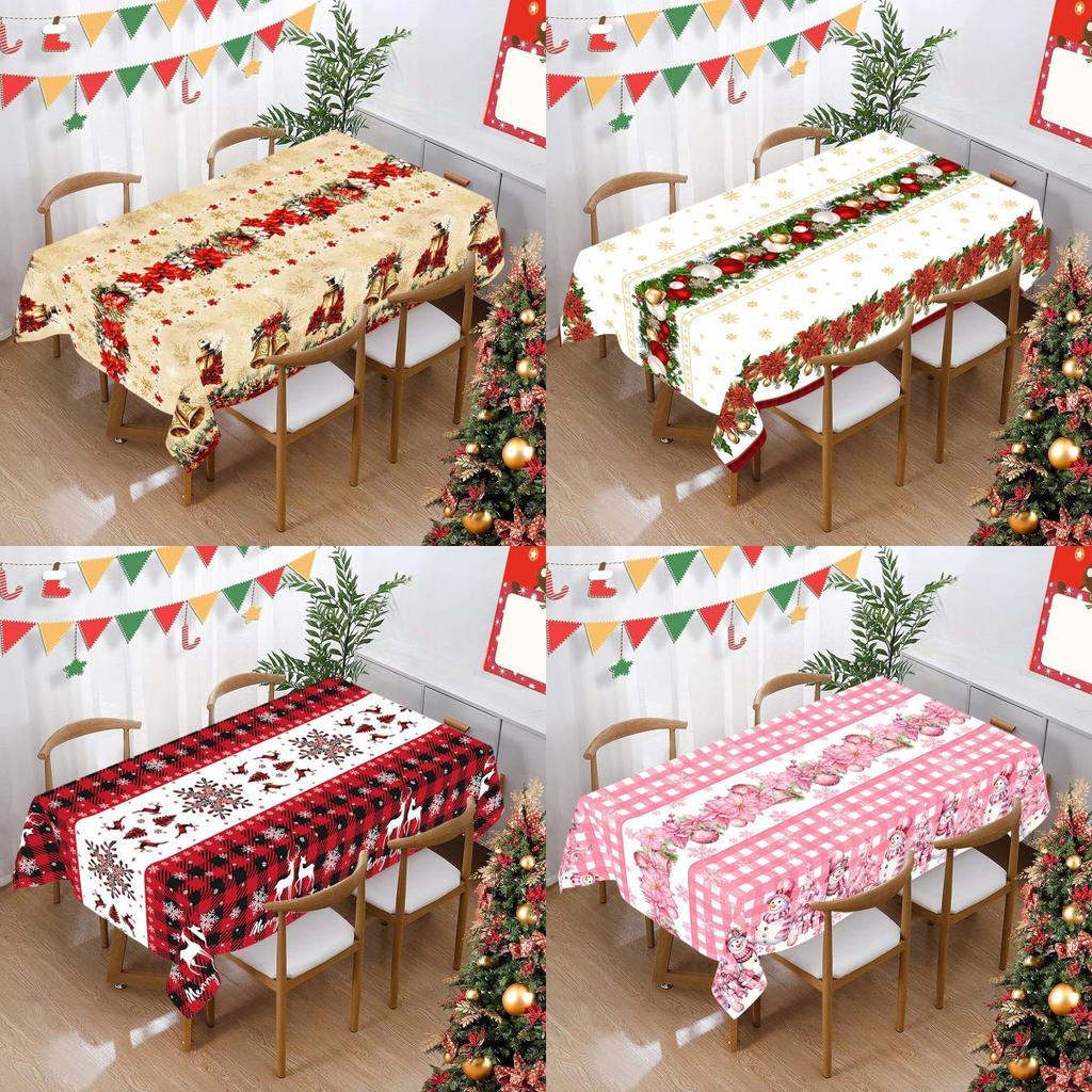 Christmas Tablecloth Holly Poinsettia Xmas Table Cover Christmas Decorations for Home 2026 Navidad Noel Gift New Year Tablecover