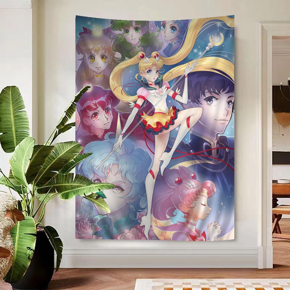Cute Sailors Girl Moons Printed Large Wall Tapestry Hanging Tarot Hippie Wall Rugs Dorm Art Home Decor