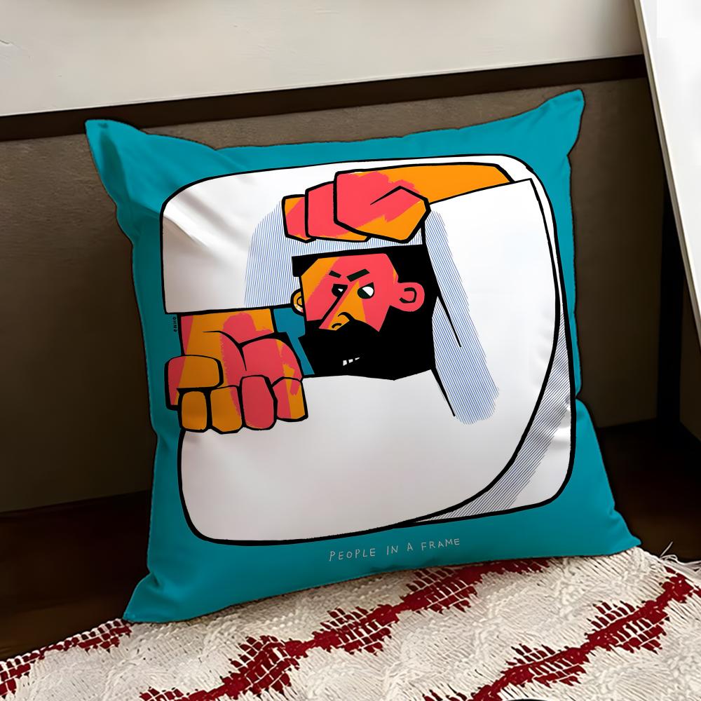 People Living In a Frame Cushion Cover Reversible Soft Durable Pillow Cover Home Car MultiScene Use for Daily Comfort