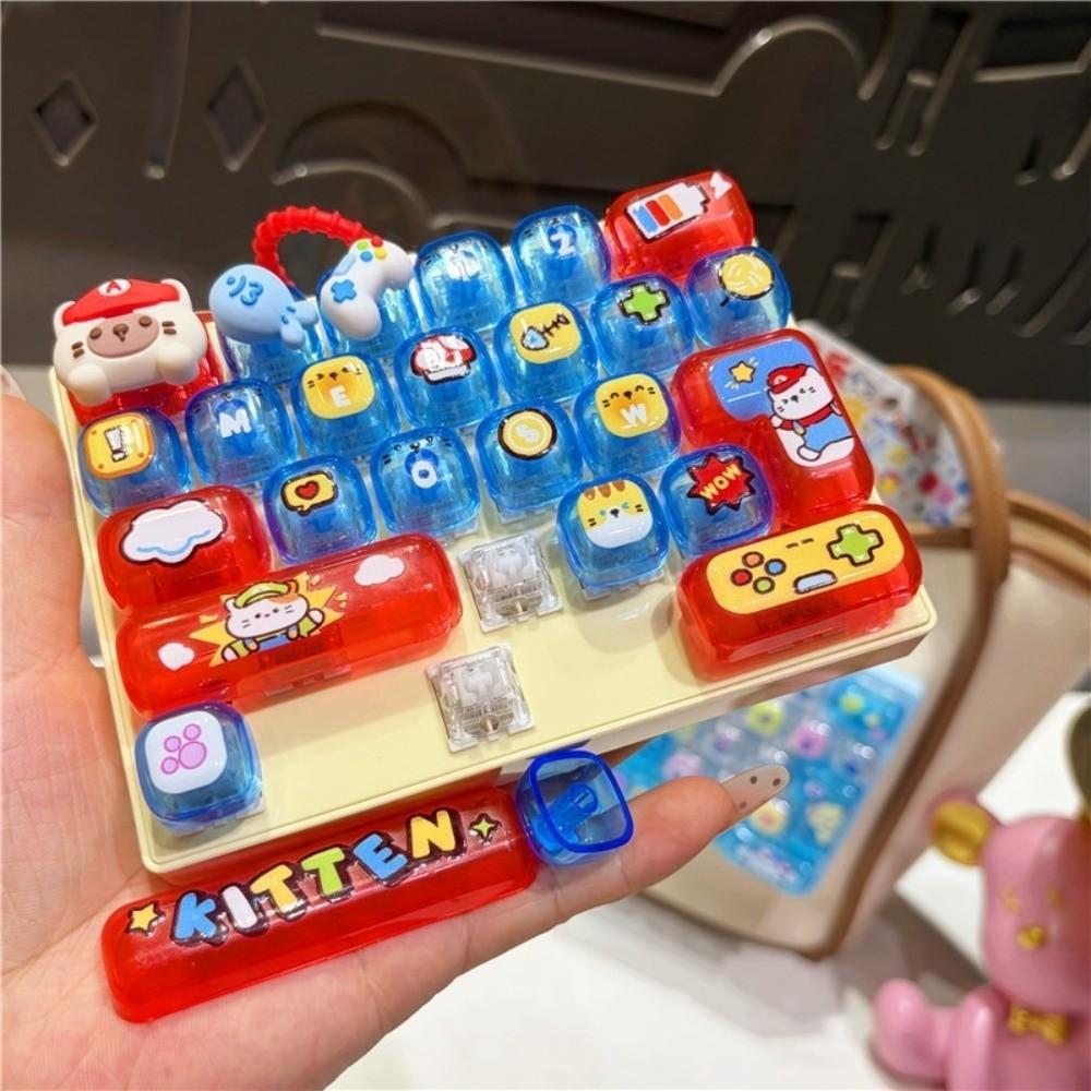 Cartoon 26 Keys Keyboard Keychain Pressable Keys Fidget Animal Keychain Toy Bag Ornaments