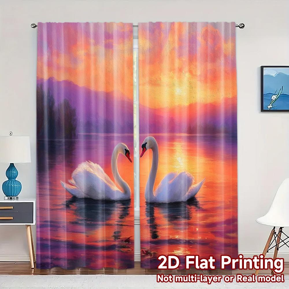 

Flat Printing Curtains Without Rod Swanharmony Popular Digital Printed Durable Polyester Fabric Set Of 2 Made W100*H70(CM)-Hooks&1PCS