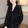 Frauen Schwarz Dünne Kurzen Mantel Casual Lose Baseball Jacke Top