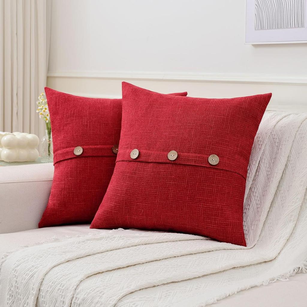 Creative Cotton and Linen Button Pillow Cover Solid Color Light Luxury Linen Double Needle Coconut Button Cushion Cover Coconut Button Pillow