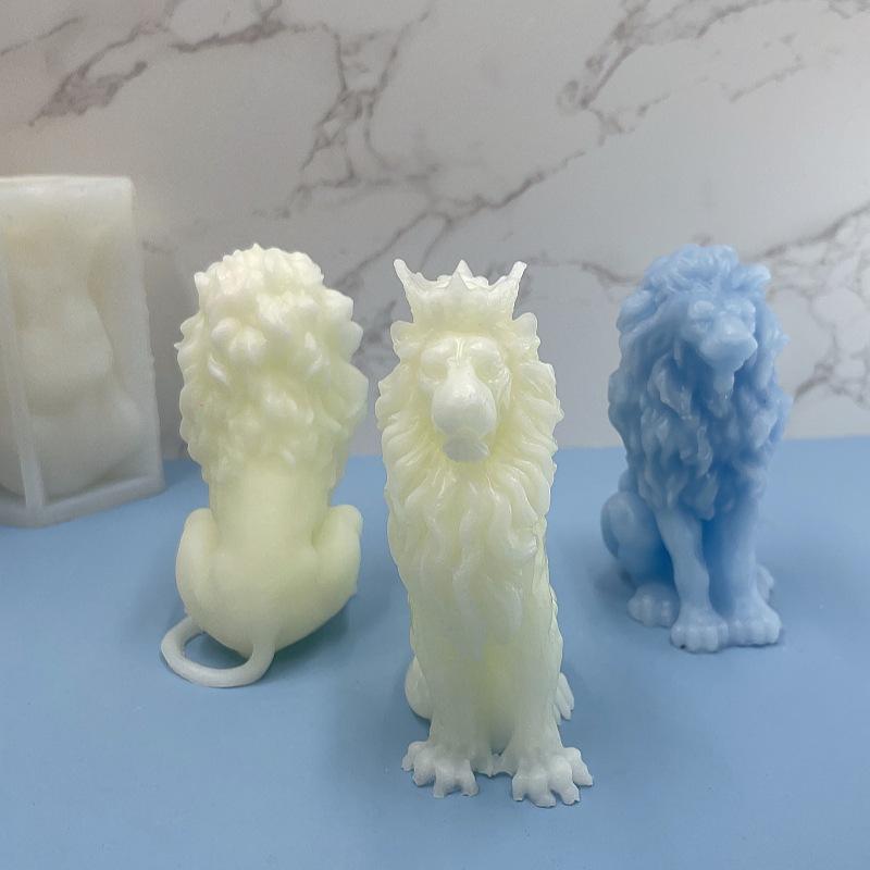 1ks 3D Sedící Lví král Silikonová forma DIY Lev Vonná svíčka Difuzor Kamenná ozdoba Zvířecí sádrová silikonová forma