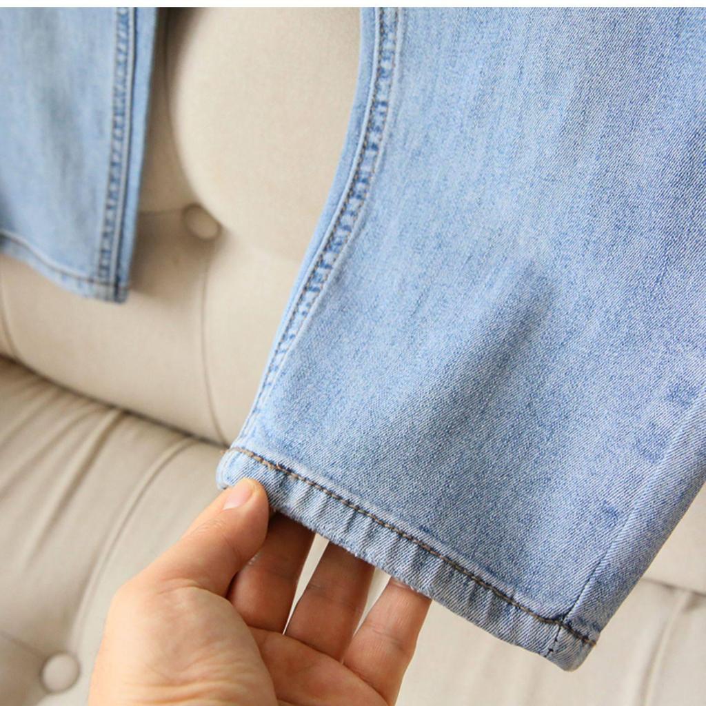Women's High-Waist Stretch Jeans, 2024: Loose Fit, Straight Slim, Large-Size, Elastic Waist, Nine-Point Length, Harem Style.