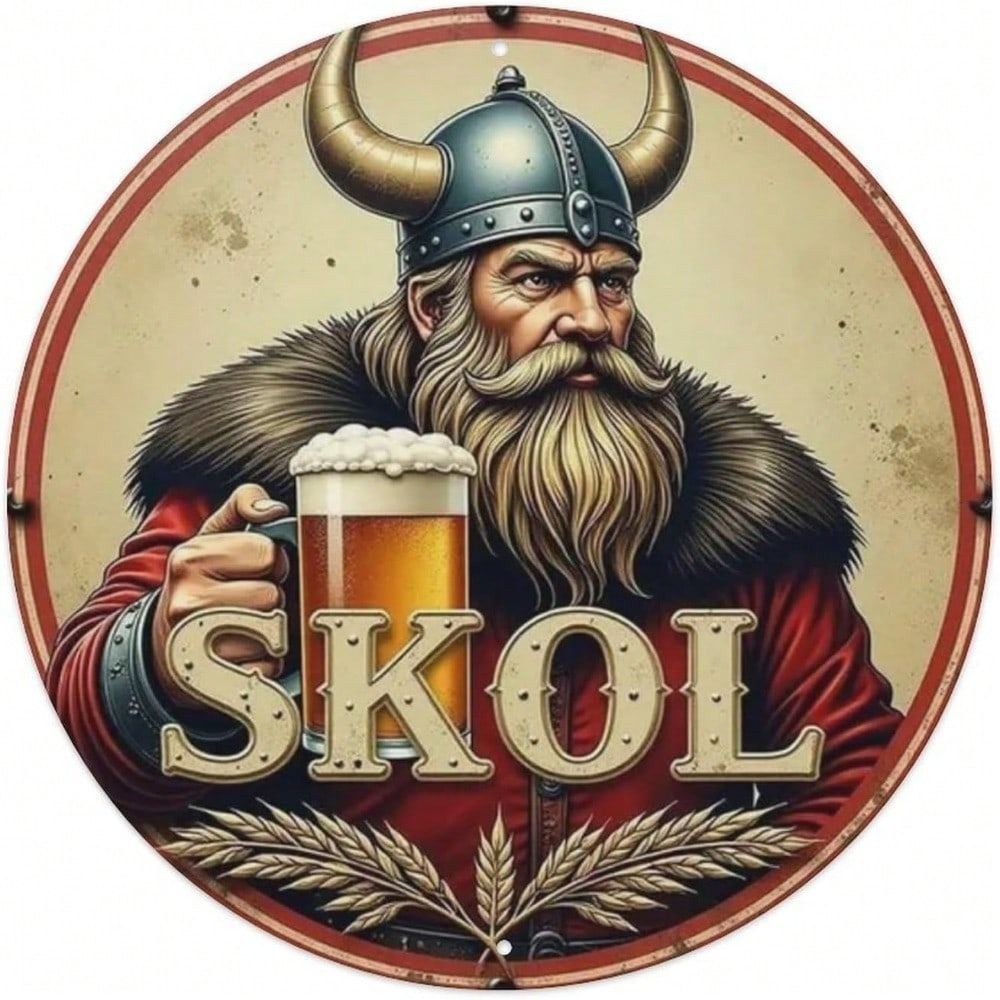 Viking Beer Round Metal Sign Retro Wall Art Bar Basement Garage Decor
