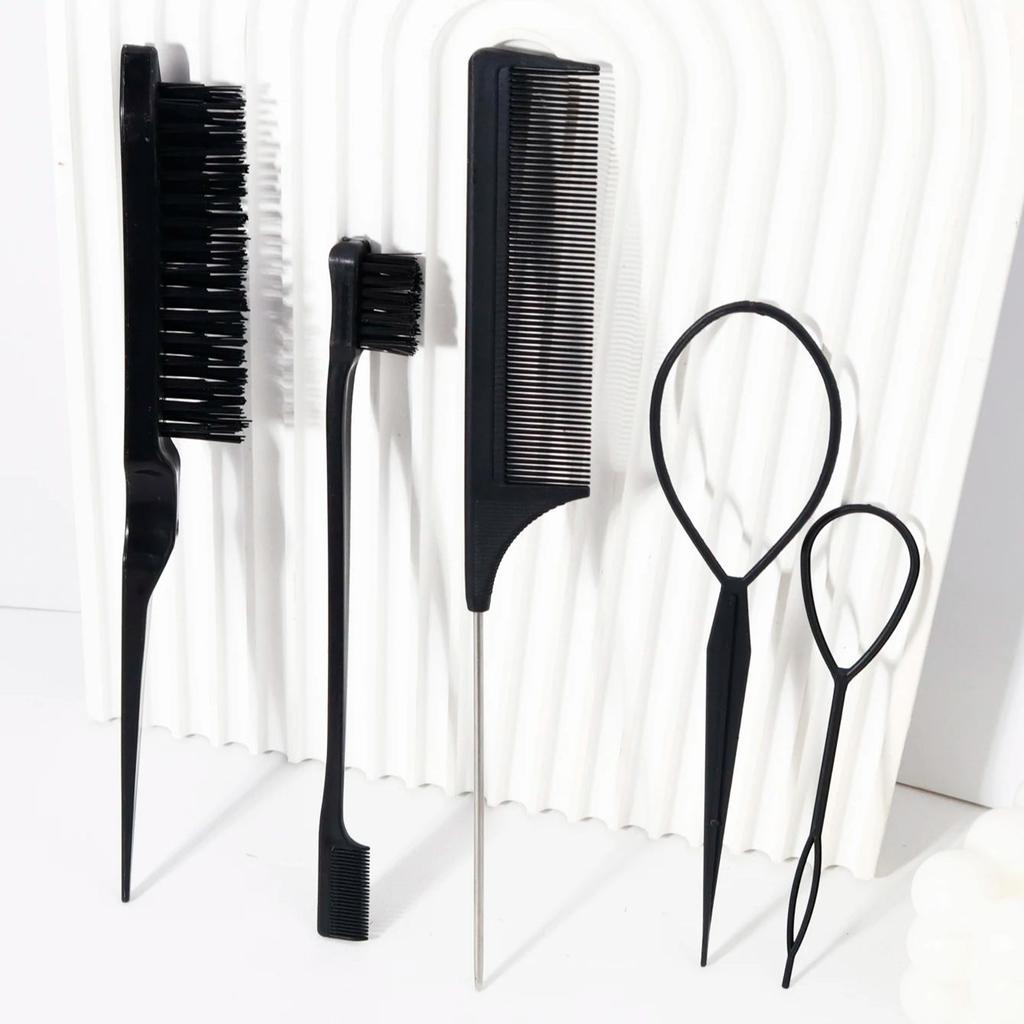 5pcs Hair Comb Combination, Headband Mouse Tail Comb, Double Ended Eyebrow Brush, Knot Breaking comb,Special for Real Hair Wigs
