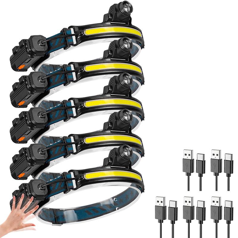 Powerful LED Sensor Headlamp USB Rechargeable Head Flashlight with 2000Mah Built in Battery Outdoor Camping Fishing Head Lantern