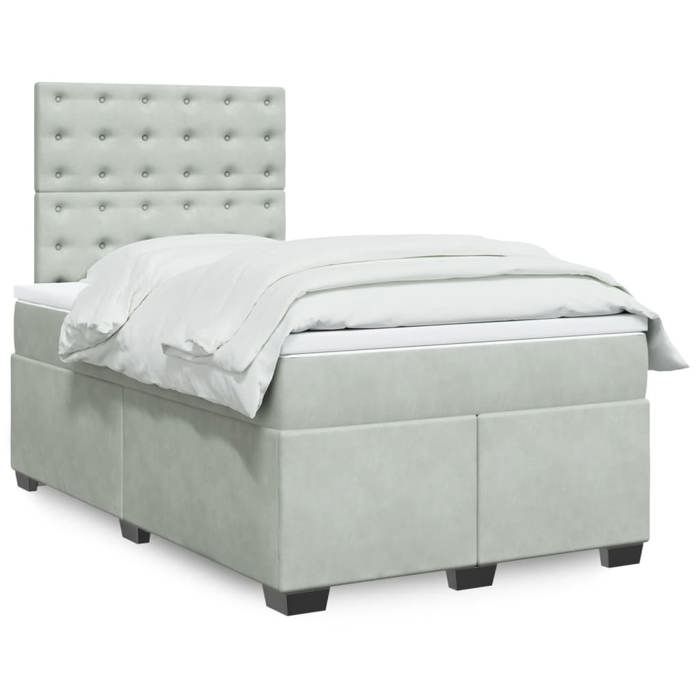 VidaXL Slatted Bed Base and Mattress Light Grey 120x200cm Velvet, Bed, Platform Bed, Panel Bed, Furniture of 3293194