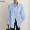 Women Casual Turn Down Collar Loose Long Sleeve Classic Blouse