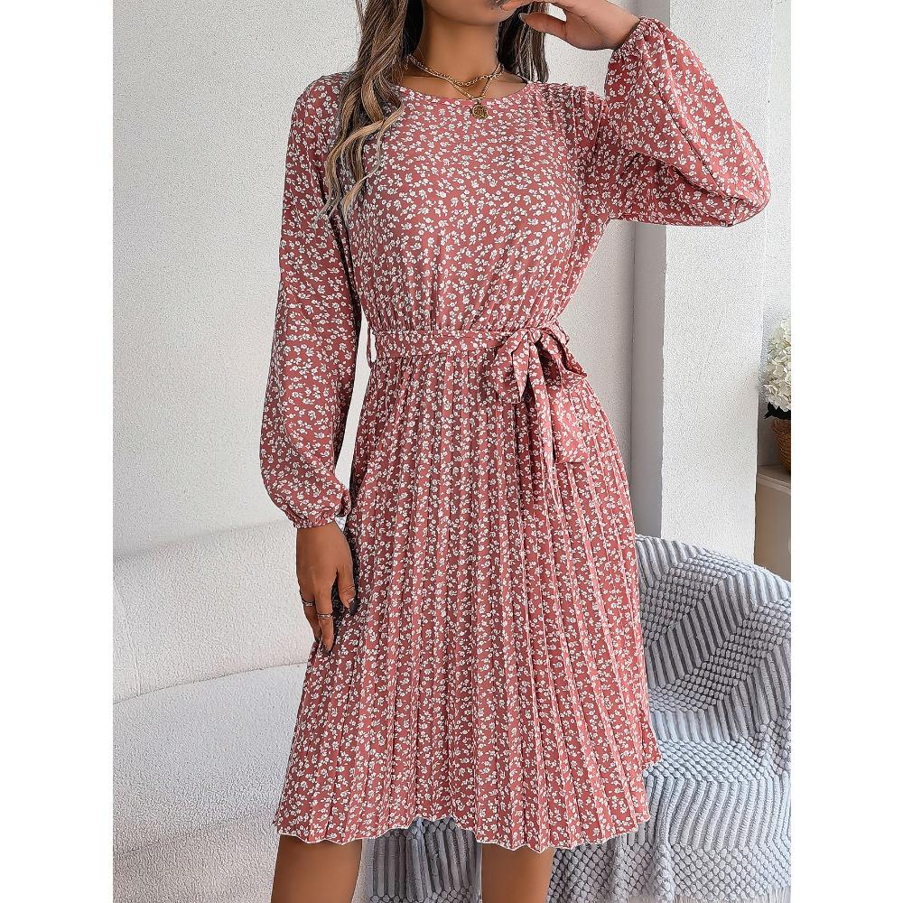 Nouvelle Robe Décontractée à Manches Longues, Florale, Ample, Plissée, Mode Femme, Robes Florales Imprimées