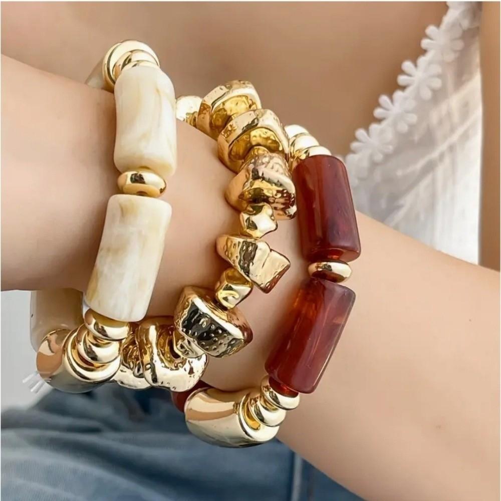 Acryl Perlenarmband Set Unregelmäßiges Perlen Handgelenkband Kreatives Mehrschichtiges Armband Damen
