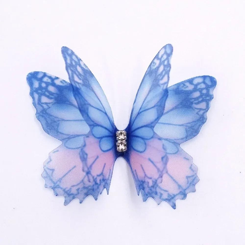 50Pcs 3D Organza Fabric Butterfly Appliques Double-layer Gradient Color Chiffon Butterfly Embroidered Patches Translucent